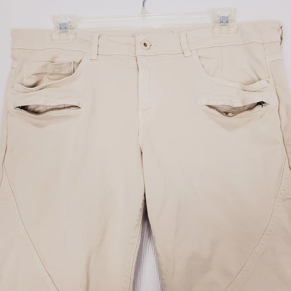 Zara Kahki Moto Pants Size 12 - Picture 2 of 16
